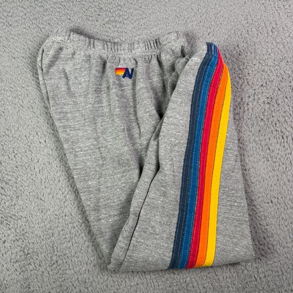 Aviator Nation Pants - Aviator Nation 5-Stripe Sweatpants Womens Small Gray Joggers Embroidered Rainbow